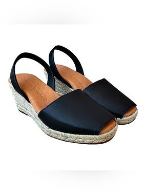 🌹NWOB SPANISH SANDAL CO Black Leather Espadrille Wedge Sandals🌹